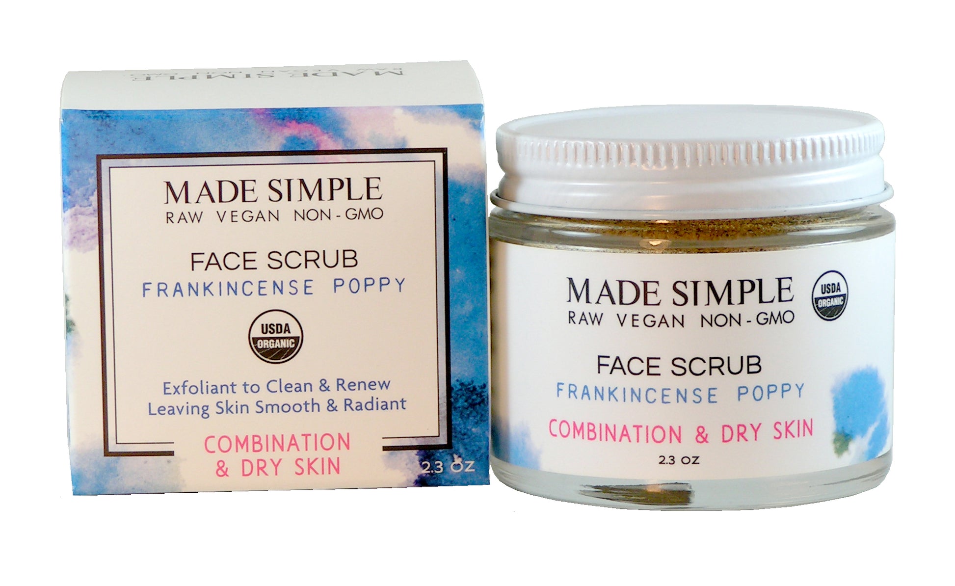 Frankincense Poppy Seed Face Scrub for Combination/Dry Skin - Certified Organic, Vegan & Cruelty-free - Look Good Store