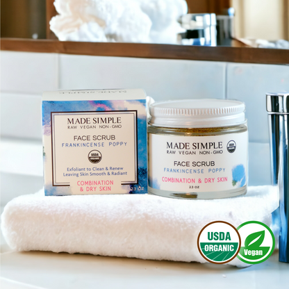 Frankincense Poppy Seed Face Scrub for Combination/Dry Skin - Certified Organic, Vegan & Cruelty-free - Look Good Store