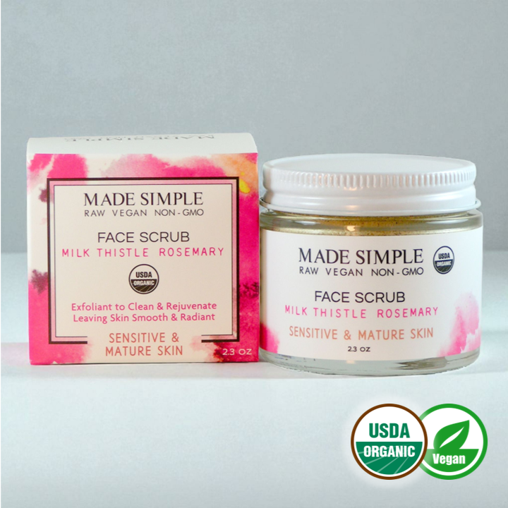Milk Thistle Rosemary Face Scrub for Sensitive/Mature Skin - Certified Organic, Vegan & Cruelty-free - Look Good Store