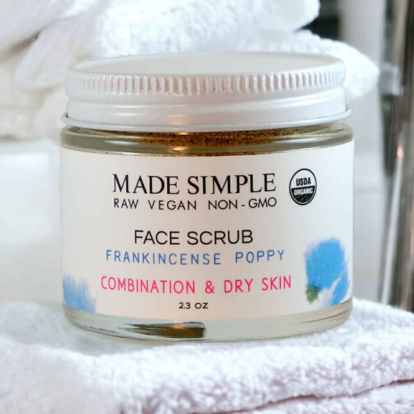 Frankincense Poppy Seed Face Scrub for Combination/Dry Skin - Certified Organic, Vegan & Cruelty-free - Look Good Store